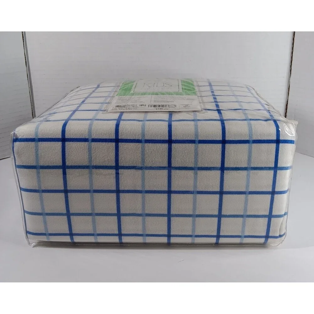 Martha Stewart Collection Flannel Full Sheet Set Kids Frosted Windowpane Cotton